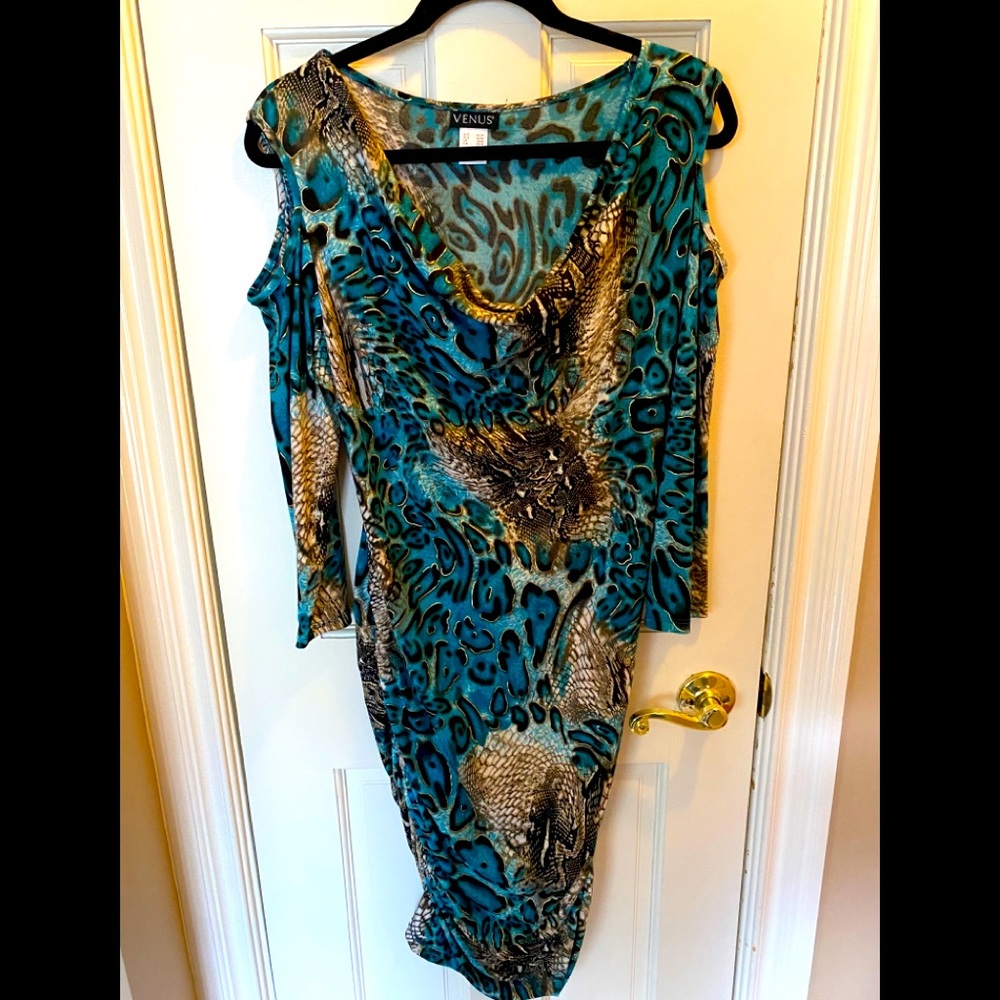 Cuts sleeve multicolored sexy dress